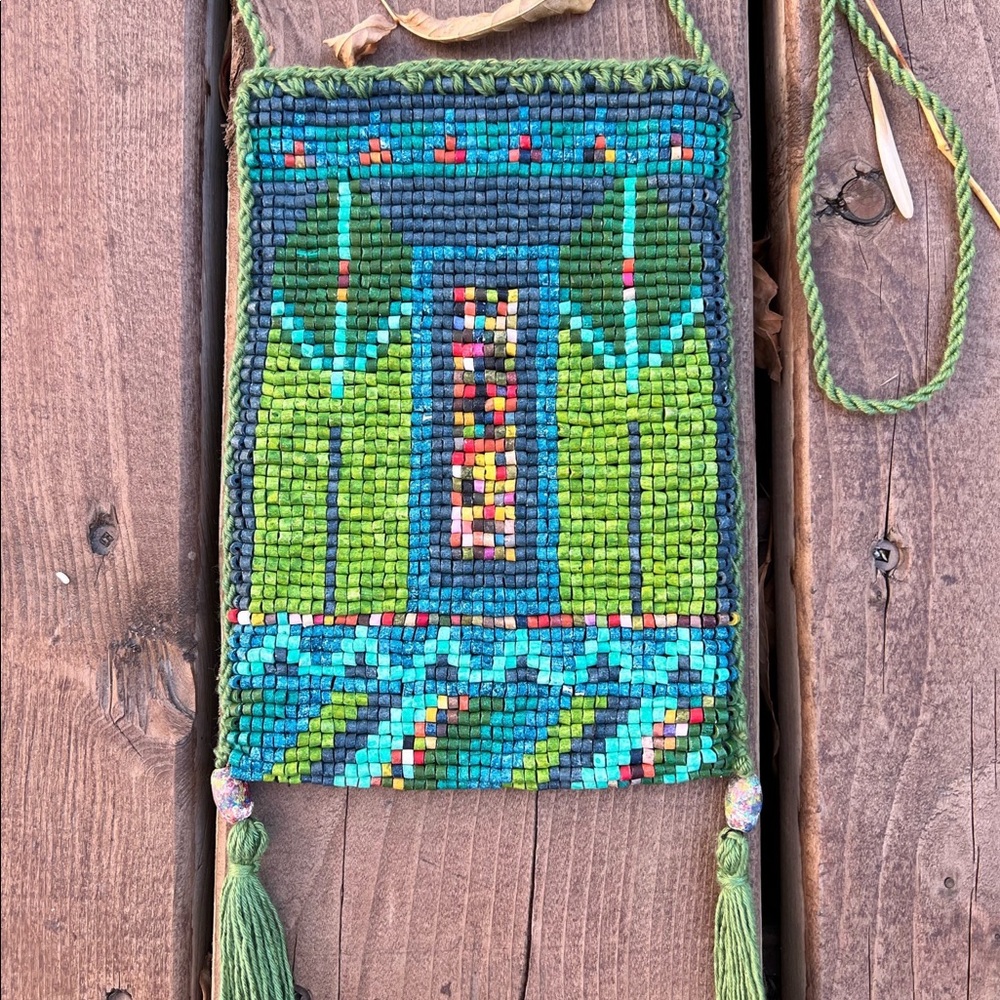 Handmade hand-dyed Boho Beaded Bag Purse Crossbody - Picture 4 of 6